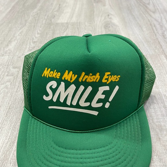 VINTAGE 1980s Make My Irish Eye Smile! Snapback Mesh Hat 80s Green - Picture 2 of 5
